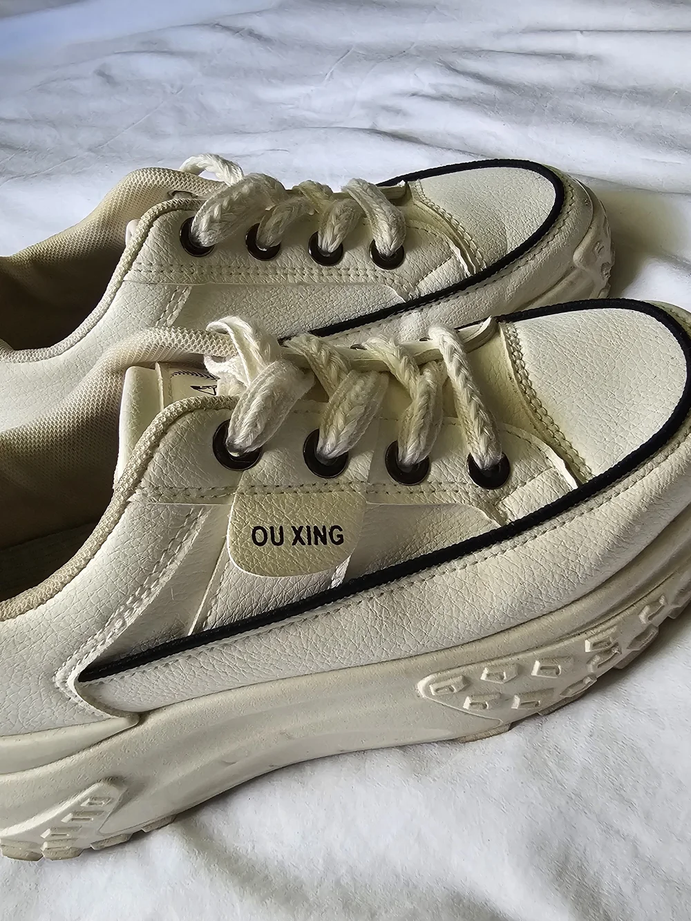 Women’s Cream Platform Sneakers with Black Trim